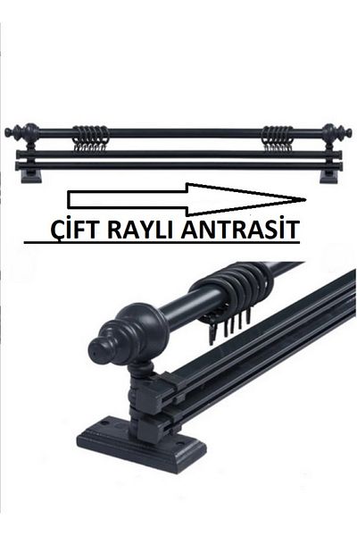 OPEN SHOPS 150cm Rustic Curtain Hangers Set - Double Rail with Wooden Headboard and Aluminum Tube
