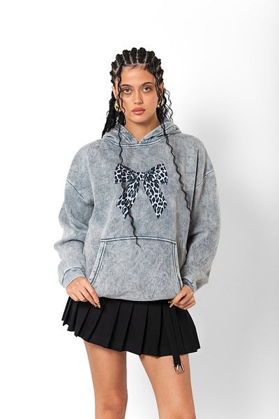 Bak Moda V2 Λεοπάρ Εκτυπωμένο Unisex Oversize Λευκό Hoodie - Premium Πλυμένο