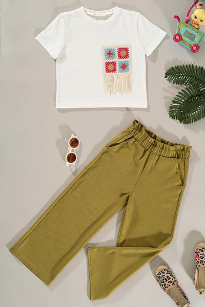 for you kids Green Lace Trousers Set - Pocket Detail