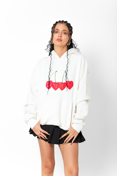 Bak Moda Hanorac alb premium unisex cu imprimeu Cherry Nude