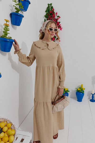 Fatma Atasoy Φόρεμα με βολάν Baby Collar Muslin Milk Coffee