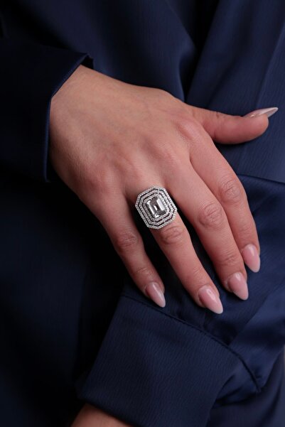 Kiriş Gümüş 925 Ayar Gümüş Baget Kadın Yüzük ( Büyük )