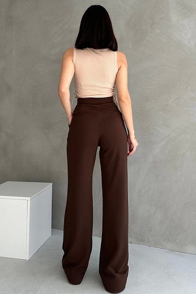 NO979 Women's Brown High Waist Crepe Fabric Lycra Relaxed Fit Velcro Palazzo Pants