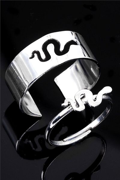 LABALABA Snake Figured Silver Color Lacquer Plated Adjustable Pair of 2 Rings