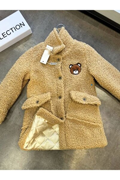 MCLKKİDS معطف شتوي من القطيفة للفتيات مطرز على شكل دب
