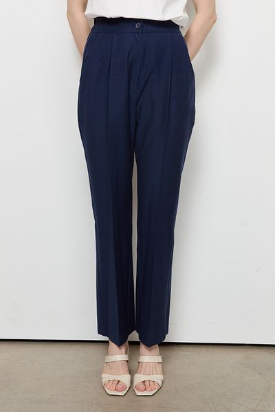 Fatma Atasoy Navy Blue Flare Cotton Pants