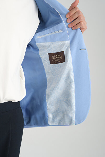 Frappoli Bortolo Erkek Buz Mavi Örme Esneyen Likralı Mono Yaka Slim Fit Spor Blazer Ceket