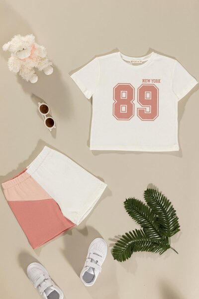 for you kids Set costum roz cu imprimeu și ornat