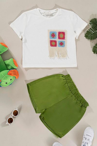 for you kids Green Lace Detailed Tsihrt Shorts Set