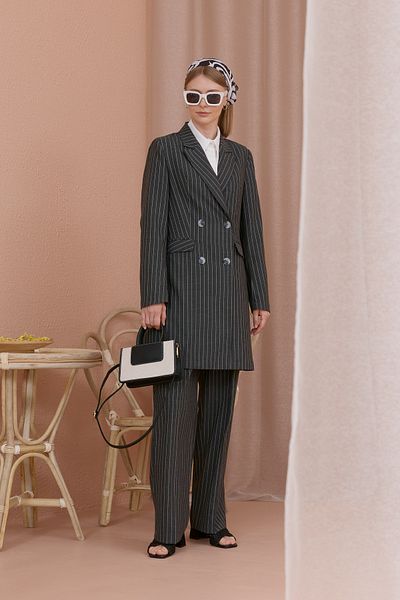 Fatma Atasoy Striped Cotton Palazzo Anthracite Jacket