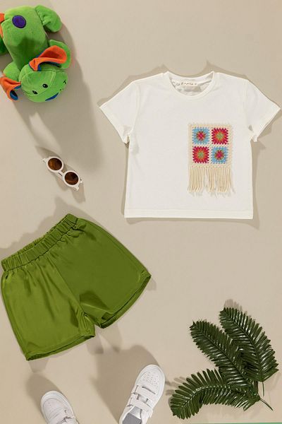 for you kids Green Lace Detailed Tsihrt Shorts Set