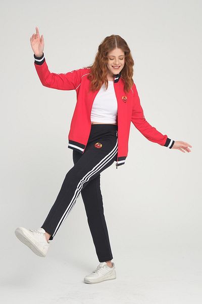 CCCP Women's Zippered Long Sleeve Pocket Stand Collar Red Tracksuit Set - 7663