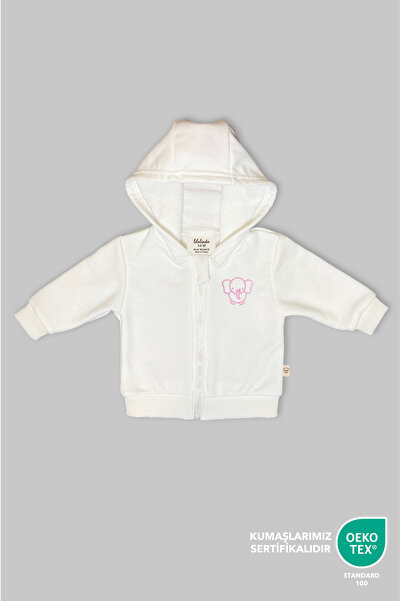 Lilalinda Bebek/Çocuk Pamuklu Sweatshirt Pembe Nakış Detaylı Fermuarlı