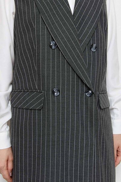 Fatma Atasoy Striped Cotton Palazzo Anthracite Vest