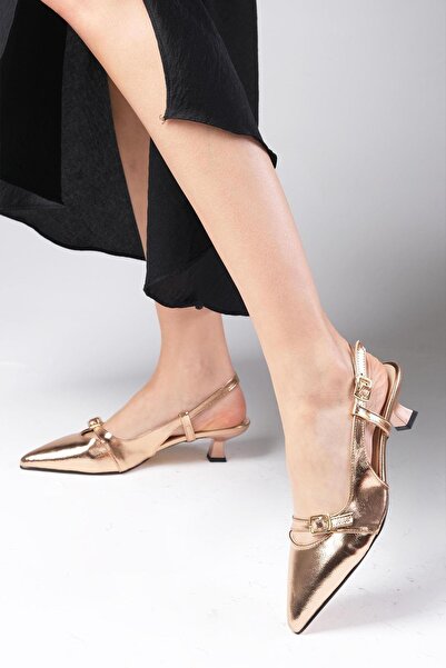 Mio Gusto Crystal Copper Color Short Heeled Women's Shoes