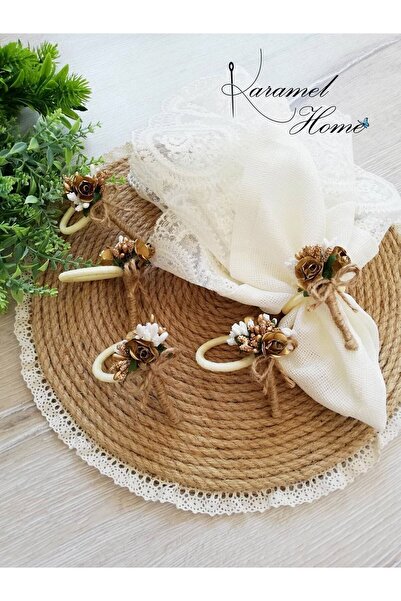 Karamelhome Inel de șervețel cu coroană de flori din aur alb