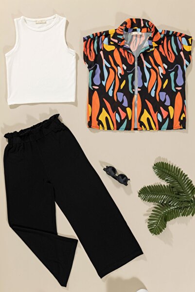 for you kids Set cămașă și pantaloni cu imprimeu negru din 3 piese