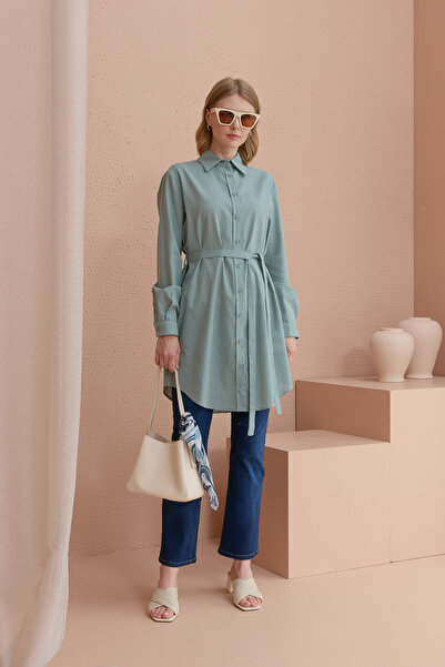 Fatma Atasoy Bağlamalı Keten Gömlek Mint
