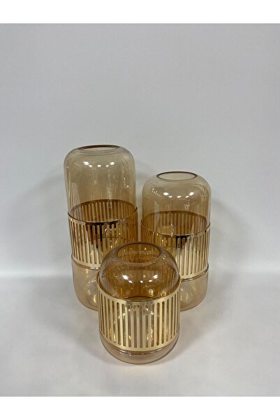 AKSESUAR EVRENİ Remiz Kemerli Vazo 3lü Takım Sarı