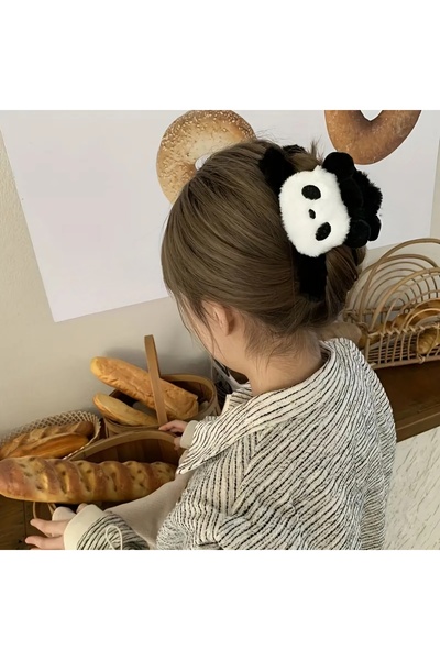 REBORN DESIGN Panda Figürlü Fiyonk Model 11 cm Siyah Renk Peluş Mandal Toka