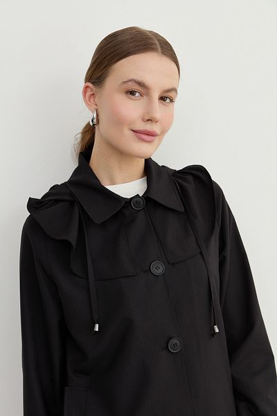 Fatma Atasoy Oval Windbreaker Midi Trench Jacket Black