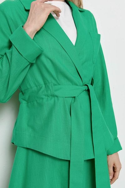 Fatma Atasoy Green Linen Jacket and Skirt Set