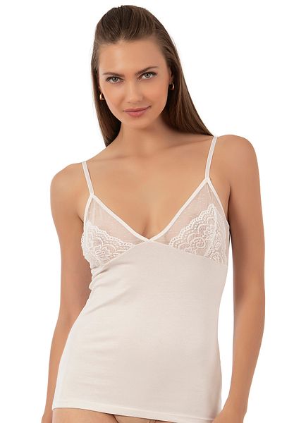 ÖZKAN underwear Özkan 25260 قميص داخلي نسائي من القطن والليكرا جيرسي واحد مع دانتيل مرن ناعم ورقيق