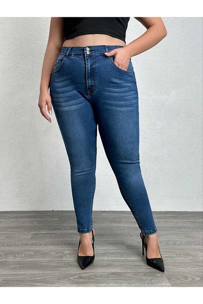 SHEVEGA Pantaloni de damă, albastru, brodat, fără buzunare, cu pliuri, pantaloni de jeans cu picioare înguste