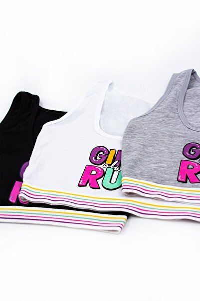 Öts Girl's 3-Piece Padless Colorful Thick Strap Cotton Lycra Half Tank Top Training Bra Bustier