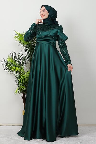 GİZ AGİYİM Βραδινό φόρεμα με παγιέτες σε σμαραγδένιο χρώμα