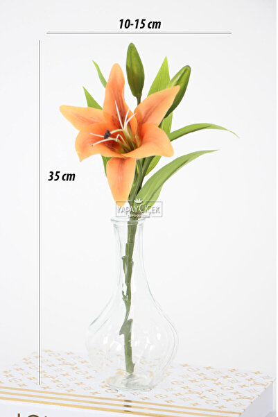 Yapay Çiçek Deposu Yapay Çiçek Küçük 1 Dal Islak Zambak 35 cm Turuncu