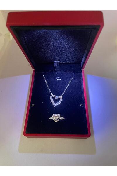 JUPİTER HOME Işıklı Kutuda Çelik Düğümlü Kalp Kolye Ve Yüzük Seti Ciddi Ilişk...