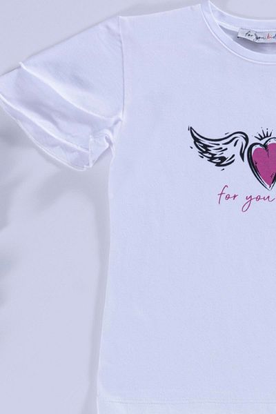 for you kids Heart Wing Pattern Purple White T-shirt Shorts Set