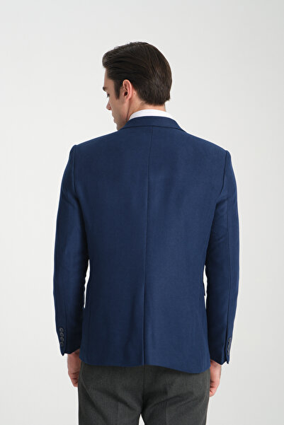 Frappoli Str Erkek Indigo Slim Fit Mono Yaka Kendinden Desenli Spor Blazer Ceket