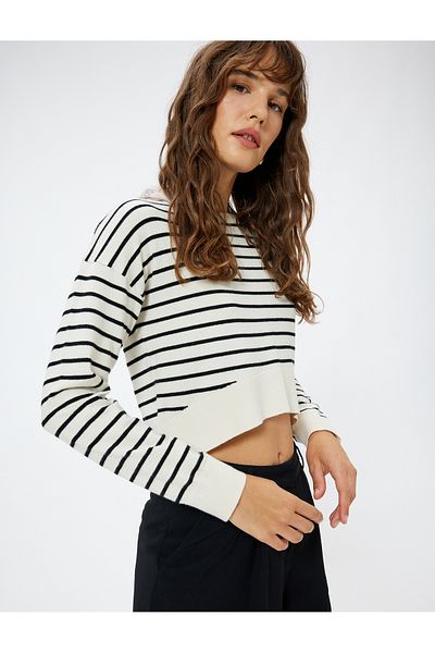 Koton Crew Neck Sweatshirt Long Sleeve Viscose Fabric Blended