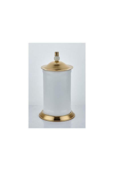 LAMEDORE Whıte Balls Kapaklı Beyaz Gold Buyuk Kavanoz 14x14x26 cm
