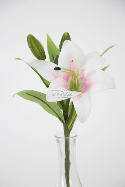 Yapay Çiçek Deposu Yapay Çiçek Küçük 1 Dal Islak Zambak 35 cm Pembe-Beyaz