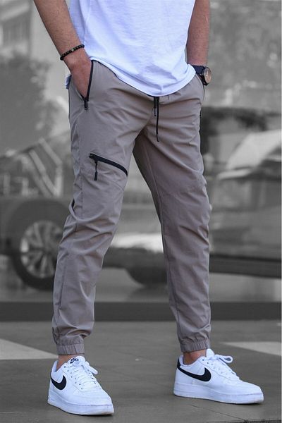 Madmext Ανοιχτό καφέ παντελόνι Jogger με φερμουάρ με λεπτομέρειες