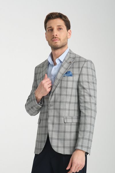 Frappoli Sanofi Ανδρικό γκρι καρό Slim Fit Mono Collar Sports Blazer Jacket