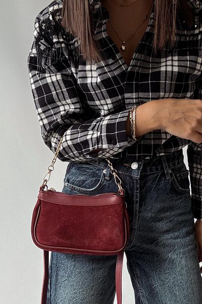 nope21shoess Geantă din piele intoarsa autentica burgundy cu detaliu lant