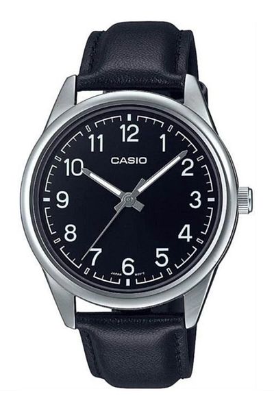 Casio ساعة يد رجالية باللون الأسود مع سلك فضي