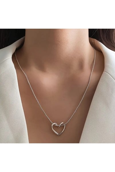 Satürn Silver Kuyumculuk Steel Heart Knot Necklace