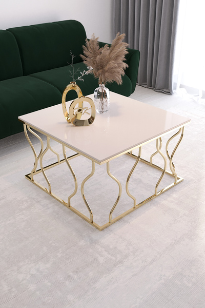 Puklife Hayal Orta Sehpa Gold Ayak, Krem Mdf