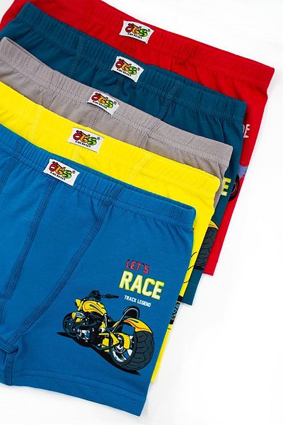 Öts Boy's Cotton Lycra 5-Piece Colorful Boxer Set - Motor Printed