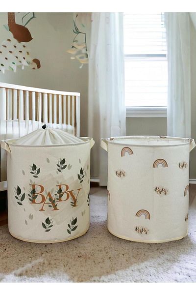 Rope Home Cutie de depozitare pentru camere pentru copii, cu design pentru bebeluși și curcubeu, organizator de jucării, coș murdar 37x40