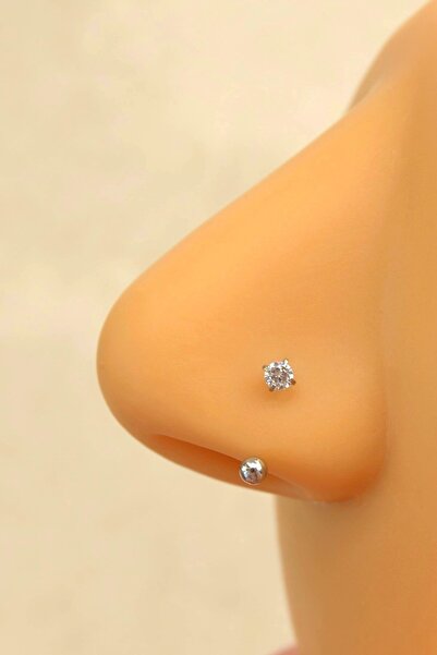 Sacce Scarves&Accessories 316 L Çelik Burun Piercingi Zirkon Taşlı Smiley Yarım Halka Piercing