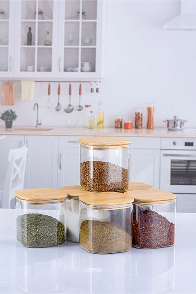 Lizzy 6 Pieces 800 ml Square Luxury Spice Set with Bamboo Lid