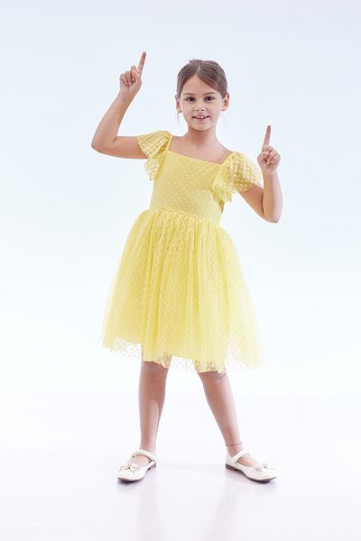 Ahengim Kids Girl's Square Neck Trend Tulle Dress Ak2242