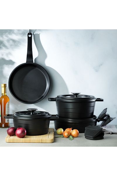 Schafer Pro Cast Cast Pot Set 7 Pieces-Black