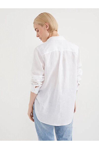 Cartellini Snowform Γυναικείο λευκό 100% βαμβακερό λινό πουκάμισο καλοκαιρινό Oversize